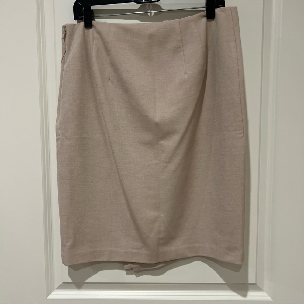 White House Black Market Tan Pencil Skirt Asymmetrical Slit - Picture 2 of 11